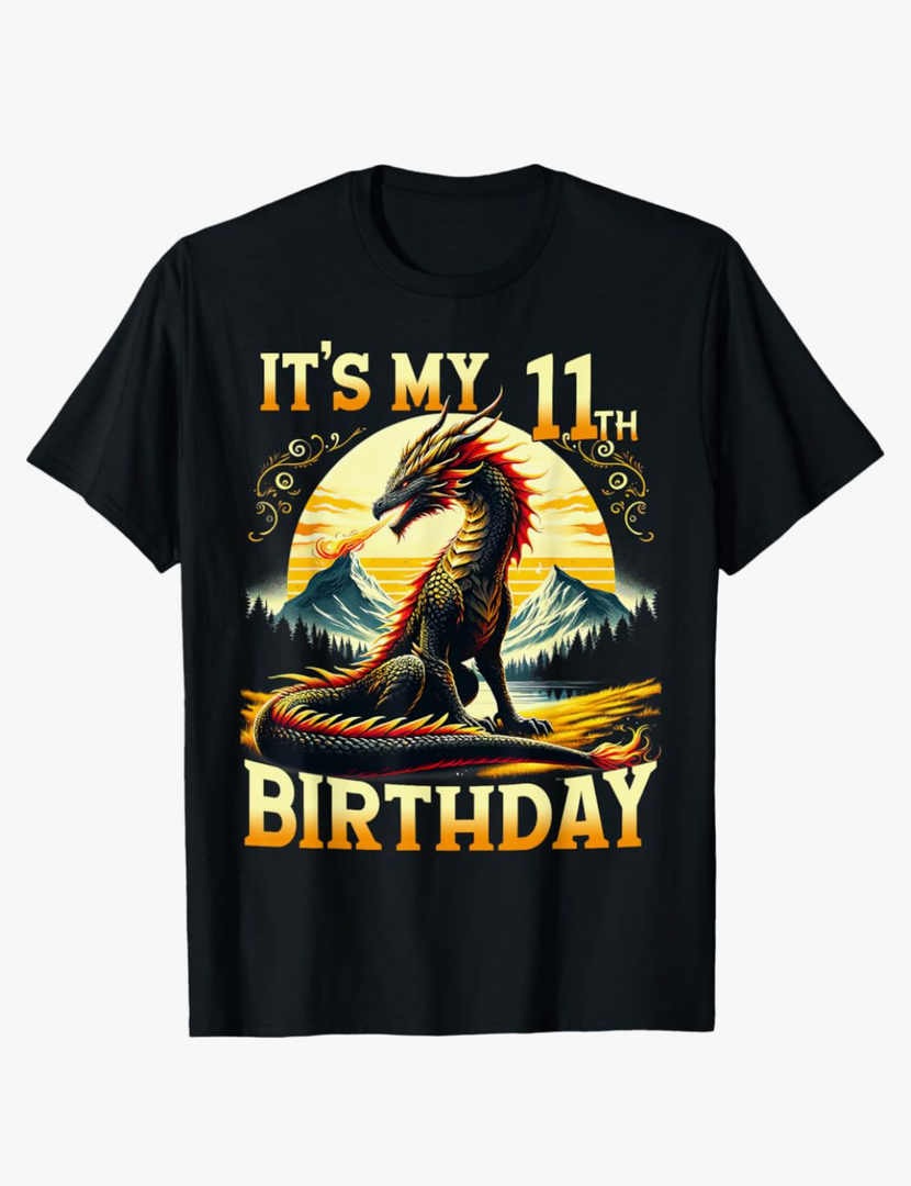 It's My 11th Birthday Dragon 11 Birthday 11 Year Old Boy T-Shirt Size M