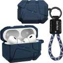 Fofvccv for AirPods Pro 2nd Generation Case Armor Cool Meteorite Texture with Keychain Lanyard for Men, Rugged Hard Shell Full Body Drop Shockproof Protective Cover for Airpods Pro 2 YS Blue