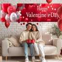 Valentines Day Banner Happy Valentines Day Heart Balloon Decor 10x3ft Valentines Party Backdrop Love Theme Hanging Display for Yard Porch Wall Fence with Pink Background