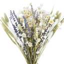 Dried Flowers Bouquet Dried Daisy Flowers Natural Lavender Dried Flowers Bunny Tails Gerber Daisies Flowers Wheat Stalks Floral Arrangements for Wedding Table Centerpiece Decor Farmhouse DIY