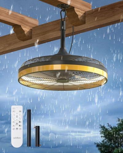 addlon Outdoor Ceiling Fan with Light for Patios, 20 inch Black Waterproof Gazebo Fan Remote&APP Control, 6 Speeds, Noiseless, Dimmable, Reversible, Plug in Hook Mount Ceiling Fan for Pergola Canopy(No power, remote dont work)