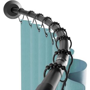 Zenna Home Matte Black, Curved Shower Curtain Rod, Tension or Permanent Mount, Easy Install, Rounded for Extra Room, 50 to 72 Inches