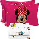 Sunny Side Up Disney Minnie Mouse Full Sheet Set - 4 Piece Kids Bedding Set Includes Pillow Cover - Super Soft Rainbow Dots Microfiber Sheets