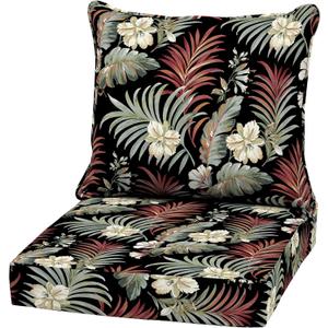 Arden Outdoor Deep Seat Cushion Set, 22 in x 24 in, Weather-Proof, Rain-Proof, Fade Resistant Patio Cushion Simone Black Tropical, 1 Pack