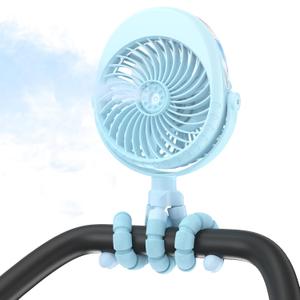 2025 Upgarded 4000mAh Misting Baby Stroller Fan, Rechargeable Battery Operated,Max 15Hrs Cooling,50ml Portable Water Sprayer Misting Fan with Flexible Tripod Clip on Car Seat Crib Treadmill Bunk Bed (Blue)