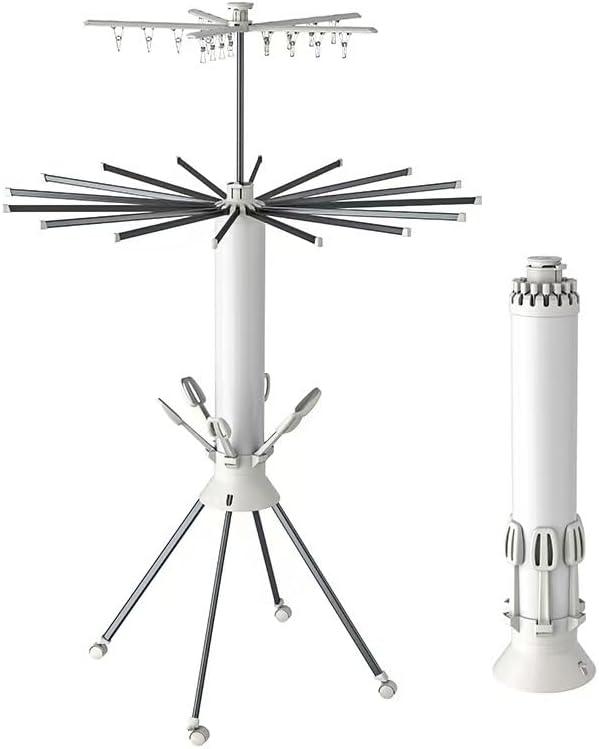 Collapsible Clothes Drying Rack, White Metal Foldable Laundry Stand with Multiple Arms, Indoor Outdoor Garment Hanger