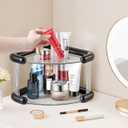 Corner Bathroom Counter Organizer, Perfume Skincare Organizers and Storage Countertop, Makeup Shelf for Vanity Dresser, Tiered Counter Top Skin Care Holder, 2 Tier, Black
