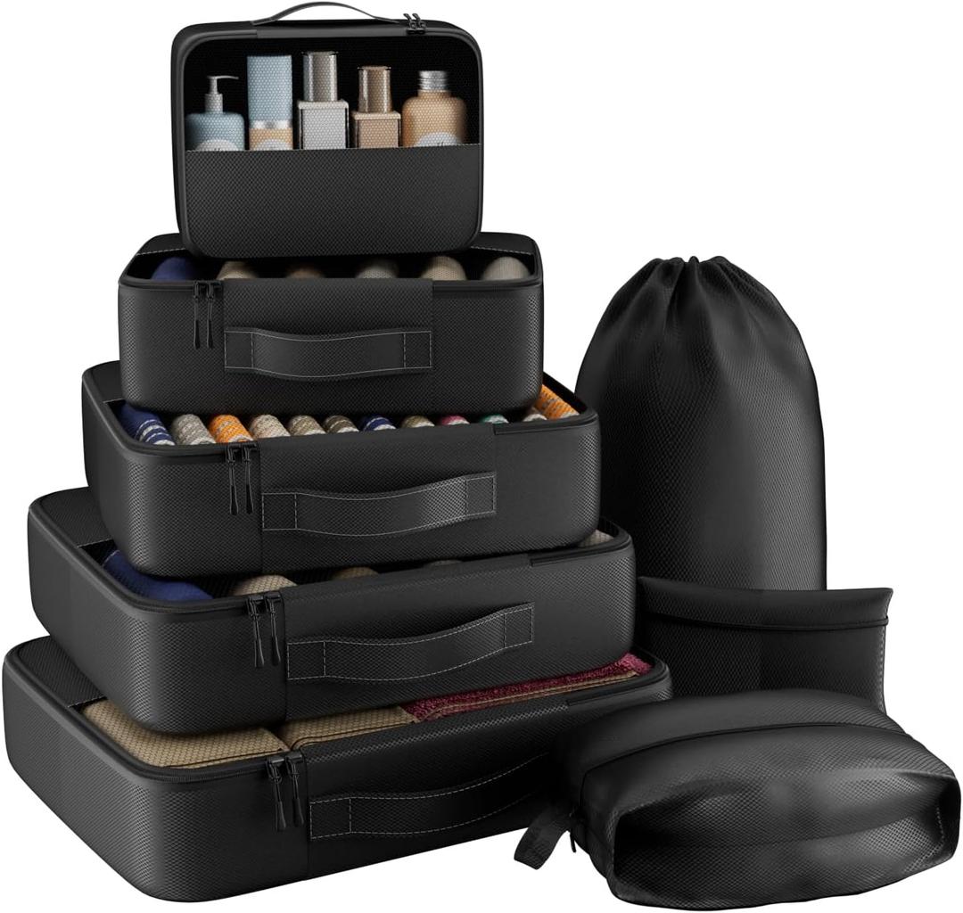 8 Set Packing Cubes for Travel,Luggage Organizers for Travel Accessories (Black)