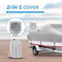 Boat Covers 17-19ft, Heavy Duty 1200D Oxford Waterproof Trailerable Boat Cover, UV Resistant Bass Boat Covers with Motor Cover, Fits V-Hull Tri-Hull Fish&Ski Boat, Runabout