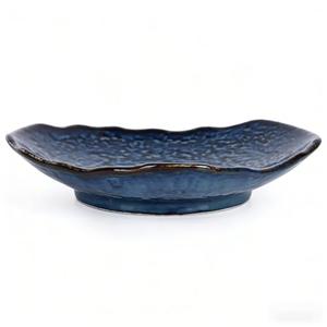 XIYOUQI Blue Decorative Bowl - 9.6” Blue Ceramic Fruit Bowl，Pottery Key Bowl for Entryway Table, Candy Dish, Jewelry Trinket Dish, Fruit Bowl for Kitchen Counter, Rustic Glazed Bowl for Home Decor