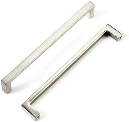 LECHYN Satin Nickel Kitchen Cabinet Pull, 10 Pack 6-1/4 Inch(160MM) Hole Center, Modern Square Flat Hardware Handle and Knob for Cabinet Door Drawer Cupboard Furniture Dresser Wardrobe Silver