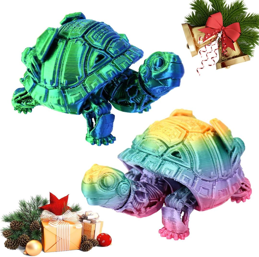 2Pcs 3D Printed Ocean Turtle, Gradient Color 3D Printed Animal Ornaments, Mechanical Turtle Gift for Adult Collectibles Gift Desk Home Decoration
