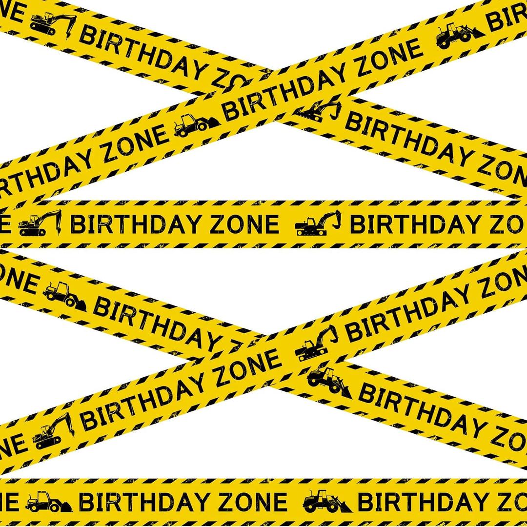 Nuanchu 2 Rolls 3'' x 98 Feet Birthday Zone Construction Party Tape Decorations Construction Birthday Party Supplies Favors for Kids Classroom Room Decor(No Stickiness)
