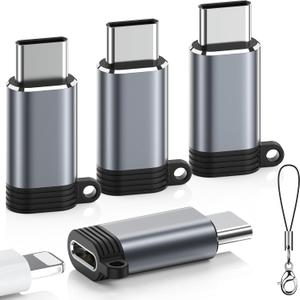 LERTOSEN Lightning to USB C Adapter 4 Pack, Fast Charging & Data Sync for iPhone 15/16/17 Pro/Pro Max, Charger Adapter Accessory (Not for Audio/OTG) (Grey)