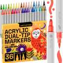 ARTISTRO 36 Acrylic Paint Markers for Fabric, Rocks, Paper, Wood, Canvas, Glass, DIY - Safe for Kids Dual Tip Acrylic Paint Pens (Dual Tip Dot + Brush, 36)
