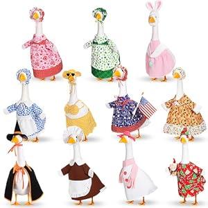 Silicherry 11 Set Holiday Porch Goose Outfits All Seasons Goose Clothes Umbrella Easter Statue Costume for Patio Lawn Outdoor(23",Girl Style)