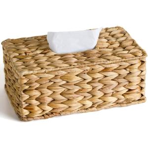 Rectangular Tissue Box Cover Compatible with 100-160 Sheets of Kleenex Water Hyacinth Rectangle Tissue Box Rattan Tissue Box Holder Rectangular, Hand Woven Wicker Tissue Holder