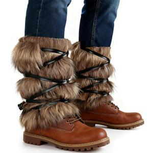 Faux Fur Leg Warmers, Fur Boot Covers, Furry Viking Costume Women and Men Medieval Barbarian Cosplay (Camel Color)