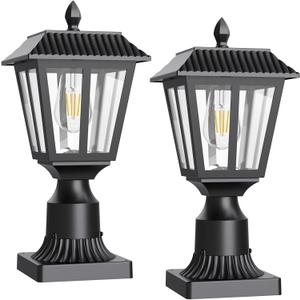 Greluna Solar Post Lamp Lights, 2 Pack 6000K Dusk to Dawn Solar Light with Pier Mount Base, Post Lights Outdoor Waterproof for Garden Yard Landscape Pole Pillar, Outside Decorative Lamp