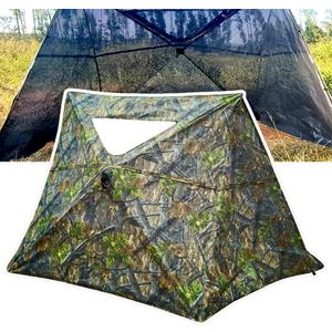 AUSCAMOTEK 3-Panel See-Through Ground Blind with Adjustable Side Panels for Deer Turkey Duck Hunting
