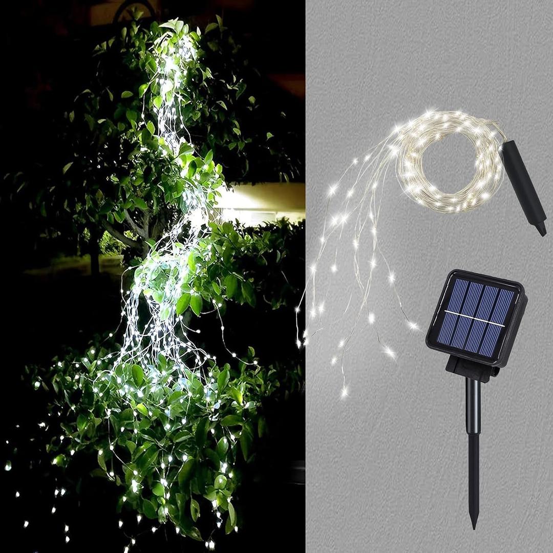 Solar Waterfall Fairy Bunch Lights Outdoor Waterproof 200LEDs 8 Modes Watering Can Light (NO CAN), Solar Powered String Lights Firefly Vine Christmas Tree Garden Decorations Gardening Gifts For Mom (Cool White)