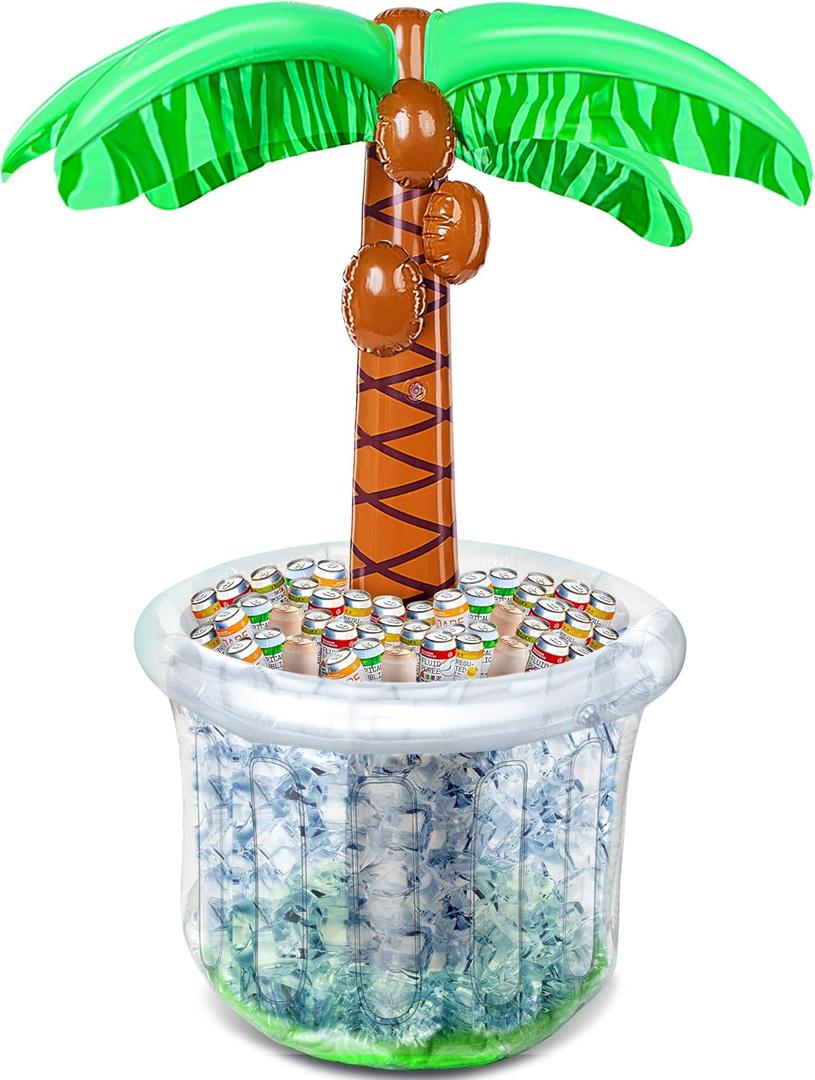 JOYIN 60" Inflatable Palm Tree Cooler, Beach Theme Decor, Pool Party Decorations, Luau Hawaiian Birthday Party Supplies, Ocean Jungle Tropical Themed Summer Outdoor Drink Cooler (Transparent)