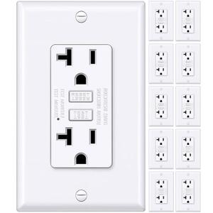 BESTTEN GFCI Outlet 20 Amp with Thinner Design 10 Pack, GFI Electrical Outlet with LED Indicator, Non-Tamper-Resistant GFCI Receptacle, Wall Plate Included, ETL Certified, White