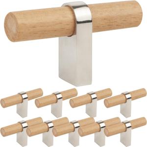 Wooden Drawer Pulls and Knobs 10pack Natural Wood and Metal Kitchen Cabinet Handles T Bar Pulls for Bedroom Dresser Drawers(Single Hole 2-3/8IN) Wooden Drawer Pulls and Knobs 10pack Natural Wood and Metal Kitchen Cabinet Handles T Bar Pulls for Bedroom Dresser Drawers(Single Hole 2-3/8IN)