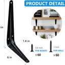 4 Pack Shelf Brackets 8 x 6 Inch, Heavy Duty Black Metal Floating Shelf Bracket, L Bracket Corner Brace Support J Bracket, Decorative Joint Angle Bracket for Hanging