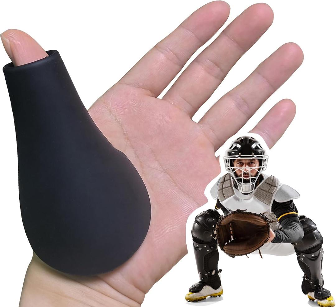 Catcher's Thumb Shield Baseball Thumb Guard 2 Size (Adult & Youth) Baseball & Softball Catchers Thumb Protector for Baseball Catcher Gear Training Aid Catcher Accessories Reduce Sting (Kids, Black)