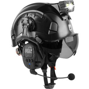 GREEN DEVIL Hard Hat Safety Helmet with Visor Bluetooth Ear Muffs and Headlamp 5 in 1 Full Protection Vented Work Hardhat ANSI Z89.1 Cascos De Construccion for Industrial Construction Forestry