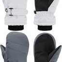 SATINIOR Kids Snow Mittens Waterproof Winter Ski Gloves Warm Thicken Snow Gloves for Girls Boys (3-5 Years, White, Grey)
