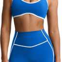 Aoxjox Women's Color Block Workout Sports Bras Fitness Lexi Lined Strappy Bra Athletic Yoga Crop Tank (Directoire Blue/ White, Medium)