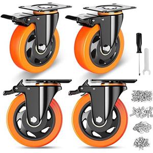 4 Inch Caster Wheels, Casters Set of 4, Heavy Duty Casters with Brake 2200 Lbs, Locking Industrial Swivel Top Plate Casters Wheels for Furniture and Workbench Cart(Two Hardware Kits Include)