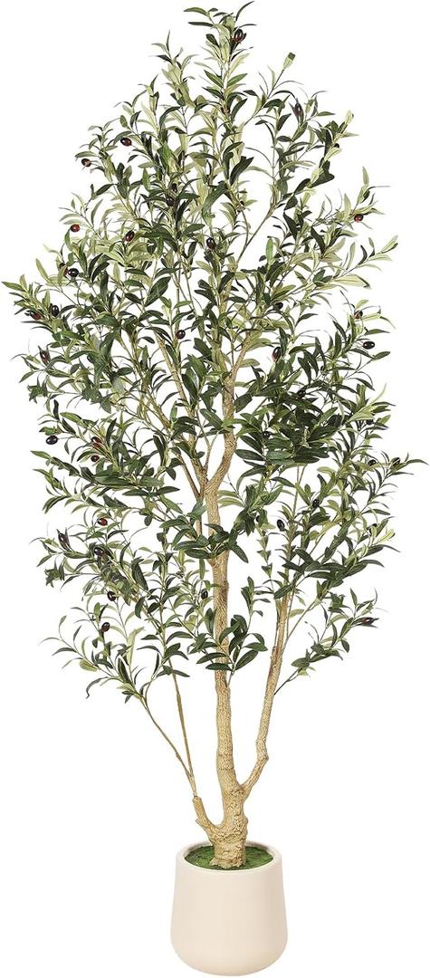 FEELEAD Olive Tree Artificial Indoor 6ft with Planter for Living Room Decor | Faux Olive Tree 6 Feet with Textured Trunk & Realistic Leaves, Tall Fake Olive Tree with Pot for Home Decor, Weighted Base