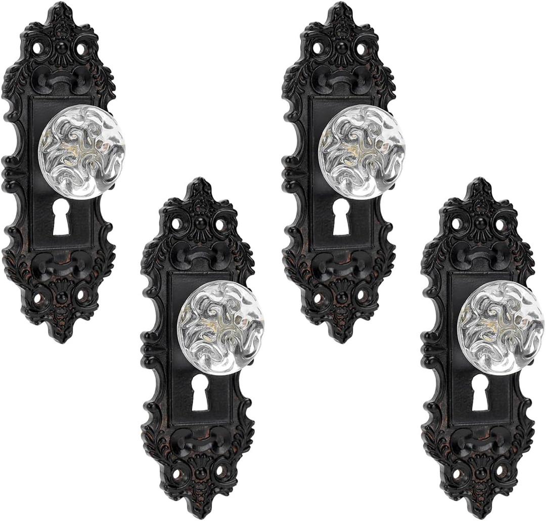 SOFFEE DESIGN 4pcs Vintage Cabinet Pull Drawer Handle, Distressed Closet Handle with Clear Resin Knob, Antique with Mounting Screws for Cupboard, Kitchen Furniture - Black
