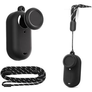 Silicone Protective Case Compatible for Insta360 GO 3S, Action Camera Soft Shell With Lens Cap + Neck Strap Lanyard (Black)