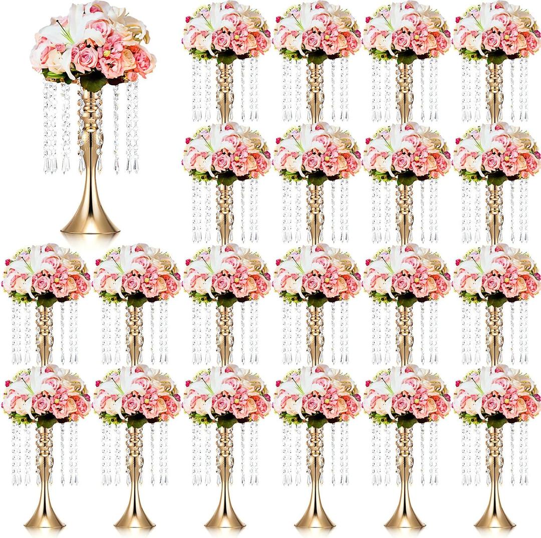 Unittype 20 Pcs Wedding Centerpieces for Tables 13 Inch Tall Crystal Flower Stand Floral Vases for Tabletop Flower Arrangement Stand Anniversary Baptism Party Reception Mother's Day Decor (Gold)