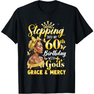 Stepping Into My 60Th Birthday Afro Woman Religious Birthday T-Shirt, Small