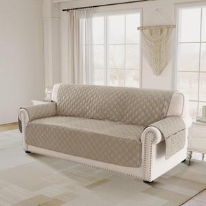 PrinceDeco Couch Covers for 3 Cushion Couch Quilted Sofa Slipcovers Water Resistant and Anti-Slip Furniture Protector Sofa Cover Pet Friendly Seat Width to 68"(Sofa, Taupe)
