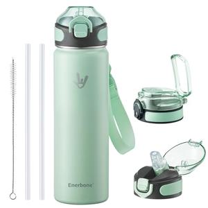 Enerbone 24 oz Insulated Water Bottle, 24oz 2 Lids (with Straw/No Straw), Stainless Steel Double Wall Flask for Hot & Cold Drinks, Leakproof Travel Bottle for Gym, Office, Hiking