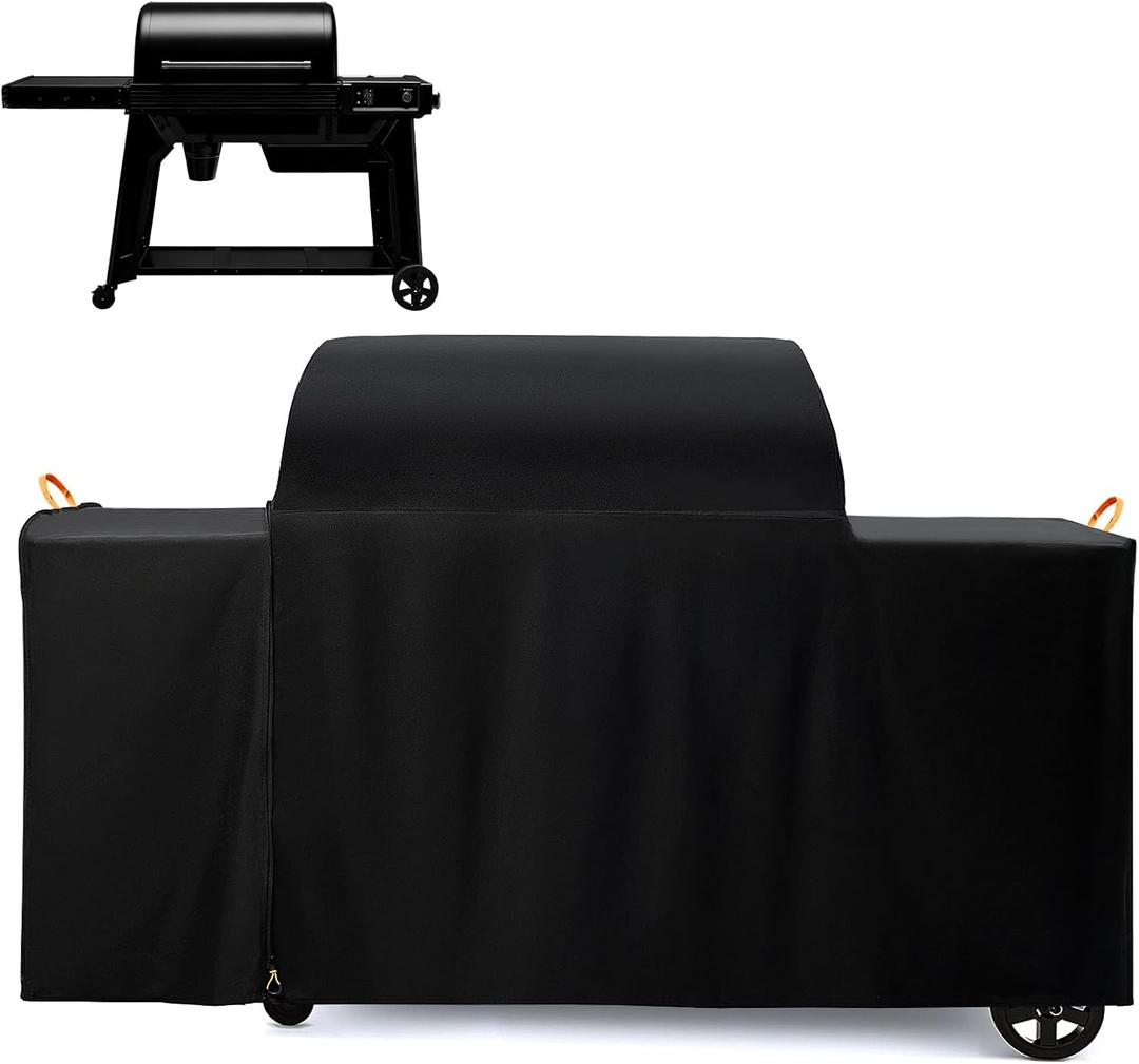 Waterproof Grill Cover for Traeger Woodridge Pro & Woodridge Elite Wood Pellet Smoker, with Additional Side Zipper, Full-Length 600D All Weather Outdoor Accessories Bac776 (Cover Only) (Black)