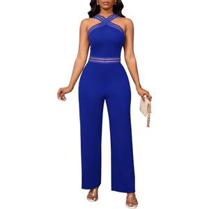 Bdwinz Sexy Halter Summer Jumpsuits for Women Elegant Backless Rompers Wide Leg One Piece Outfits for Women, Medium