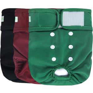 Female Dog Diapers - Reusable Diapers for Doggie in Heat - Highly Absorbent for Pet Incontinence with Adjustable Snaps (Pack of 3) Burgundy Black Green, S
