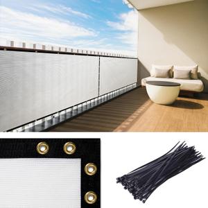 Royal Shade 3' x 10' White Balcony Privacy Screen Apartment Above Railing Porch Patio Fence Windscreen Cover Netting Mesh Fabric Cloth - Cable Zip Ties Included (We Make Custom Size)