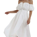 Women White Summer Fall Renaissance Dresses Casual Boho Lantern Sleeve Off Shoulder Fairy White Dress,  L