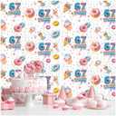 LZLANZHI 2 Pack Donut Theme Birthday Party Supplies Funny 6 7 Meme Decorations 3.3x6.6ft Tinsel Foil Fringe Curtain White Photo Booth Prop Six Seven Backdrop Streamer Decor for Kids