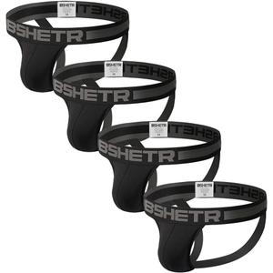 BSHETR Men's Jockstraps Athletic Supporters 4-Pack Cotton Work Out Underwear (Black, XL)