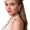 Vintage Wool Pillbox Hat Womens Dress Fascinator with Bow Formal Church Wedding Teardrop Hat (White)