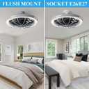 Socket Fan Light with Remote, 13 inch Socket Ceiling Fan with Dimmable Led Light, 3 Colors 3000K-6500K, 3 Speeds, Flush Mount Ceiling Fans with Lights for Bedroom, Kitchen, Living Room-Gery